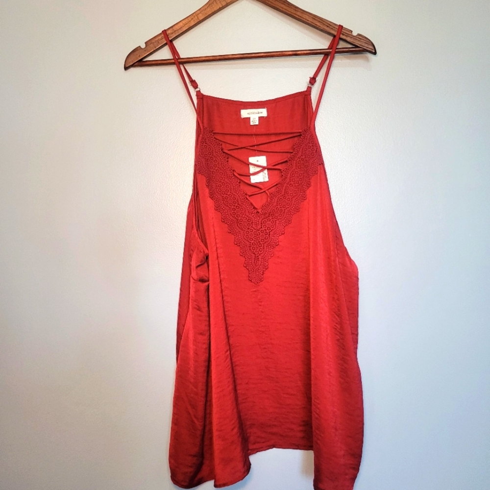 NWT Eyeshadow‎ Red Tank Top Blouse Cami Womens Size 2X Lace and String Details